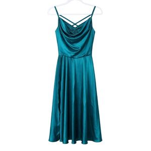 Weissman Teal Sequin Strappy Dress XLA Satin Dance Balletcore Fairy Prom Y2K